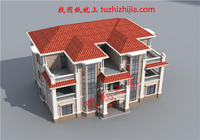 三層兄弟雙拼別墅設(shè)計(jì)圖，外觀大氣漂亮，顏色搭配協(xié)調(diào)，一層為公用客廳