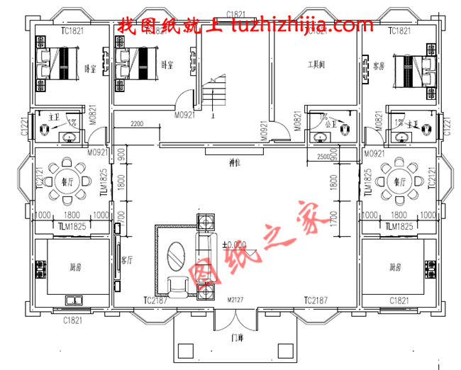 三層兄弟雙拼別墅設(shè)計(jì)圖，外觀大氣漂亮，顏色搭配協(xié)調(diào)，一層為公用客廳