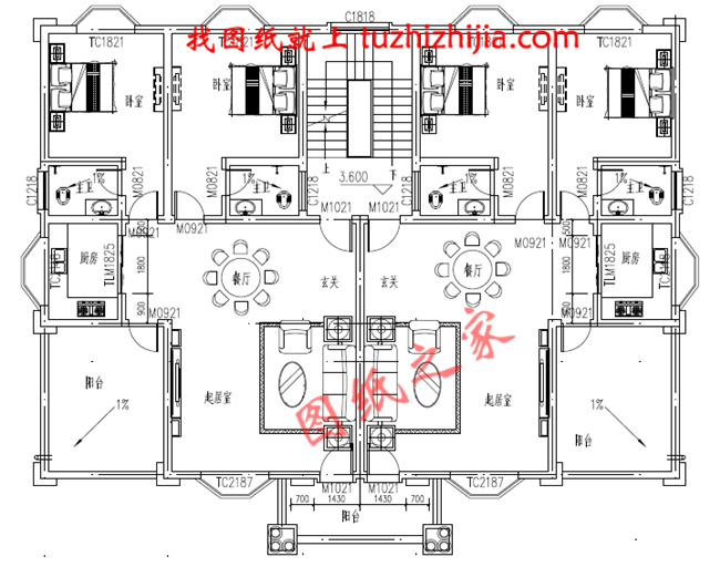 三層兄弟雙拼別墅設(shè)計(jì)圖，外觀大氣漂亮，顏色搭配協(xié)調(diào)，一層為公用客廳