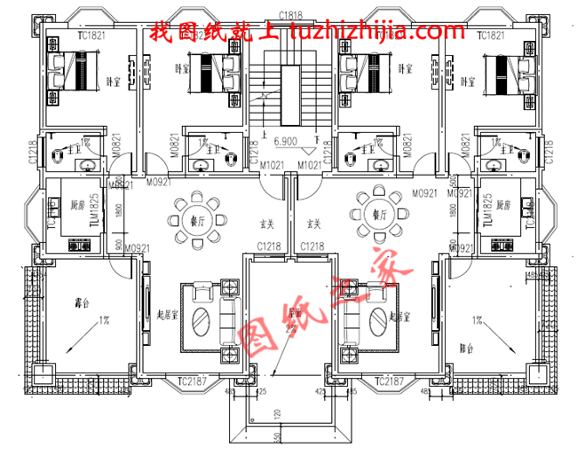 三層兄弟雙拼別墅設(shè)計(jì)圖，外觀大氣漂亮，顏色搭配協(xié)調(diào)，一層為公用客廳