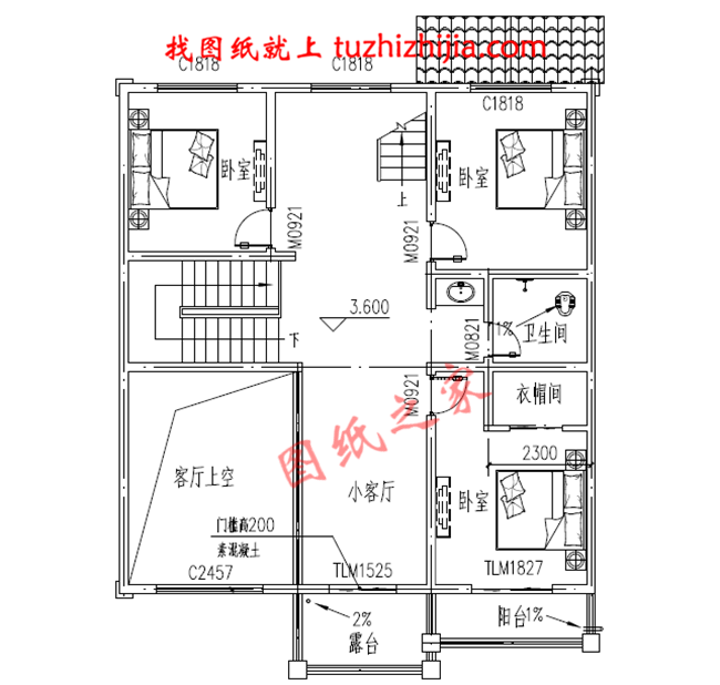 三層新農(nóng)村小別墅設(shè)計(jì)圖紙，占地120平米，客廳中空，帶大露臺(tái)