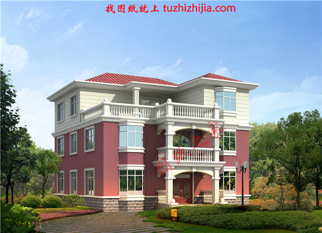 舒適大方三層房屋設(shè)計(jì)圖紙及圖片，占地150平米，布局合理，臥室多