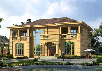 豪華二層別墅設(shè)計(jì)圖紙及別墅圖片，旋轉(zhuǎn)樓梯，內(nèi)設(shè)佛堂，大大落地窗