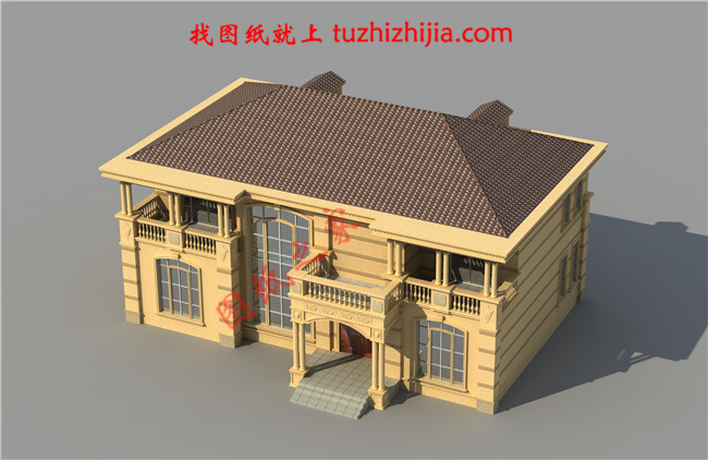 豪華二層別墅設(shè)計(jì)圖紙及別墅圖片，旋轉(zhuǎn)樓梯，內(nèi)設(shè)佛堂，大大落地窗