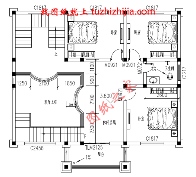 三層自建別墅設(shè)計圖紙，復(fù)式結(jié)構(gòu)客廳中空極大的增加了客廳的開闊度
