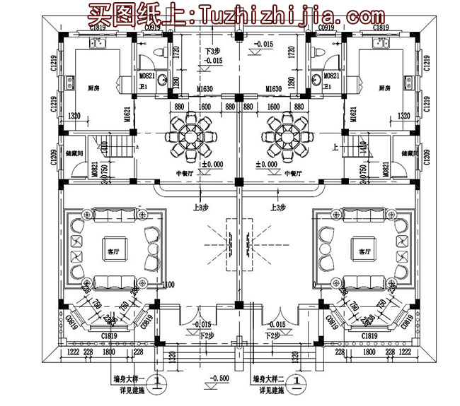 高端大氣三層雙拼自建房設(shè)計(jì)圖，外觀漂亮，240平左右