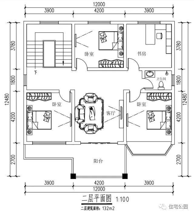 12x12.5米戶型方正的農(nóng)村自建別墅圖，看起來真大氣
