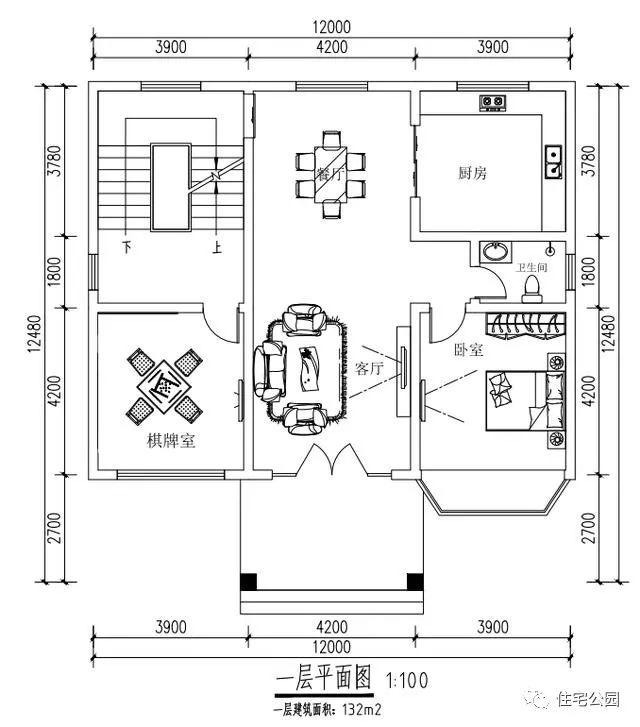 12x12.5米戶型方正的農(nóng)村自建別墅圖，看起來真大氣