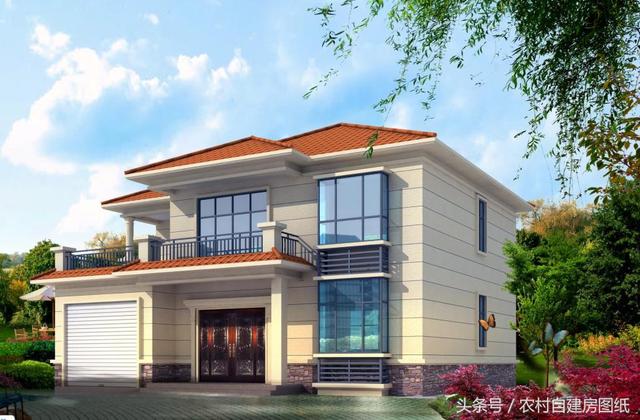 13×12米二層農(nóng)村小別墅設(shè)計(jì)圖，帶車庫(kù)