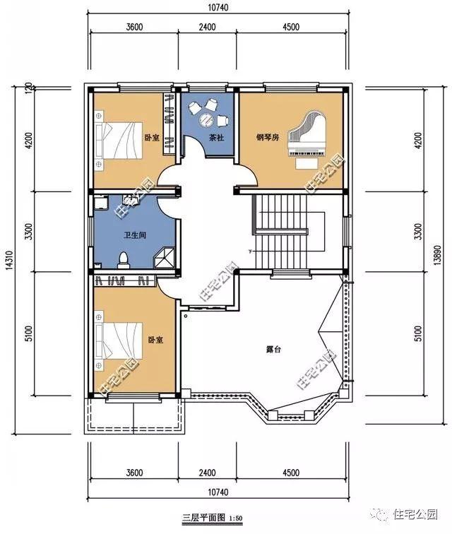 房間多的三層自建樓房設(shè)計(jì)方案圖，大家庭建造