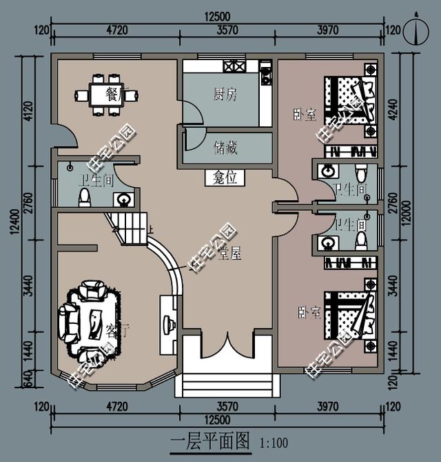 12X12米農(nóng)村二層房屋設(shè)計圖，外觀氣派，帶露臺