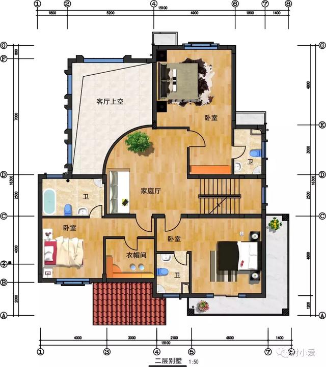 15x16m復式客廳三層房屋設計圖，大氣，美觀