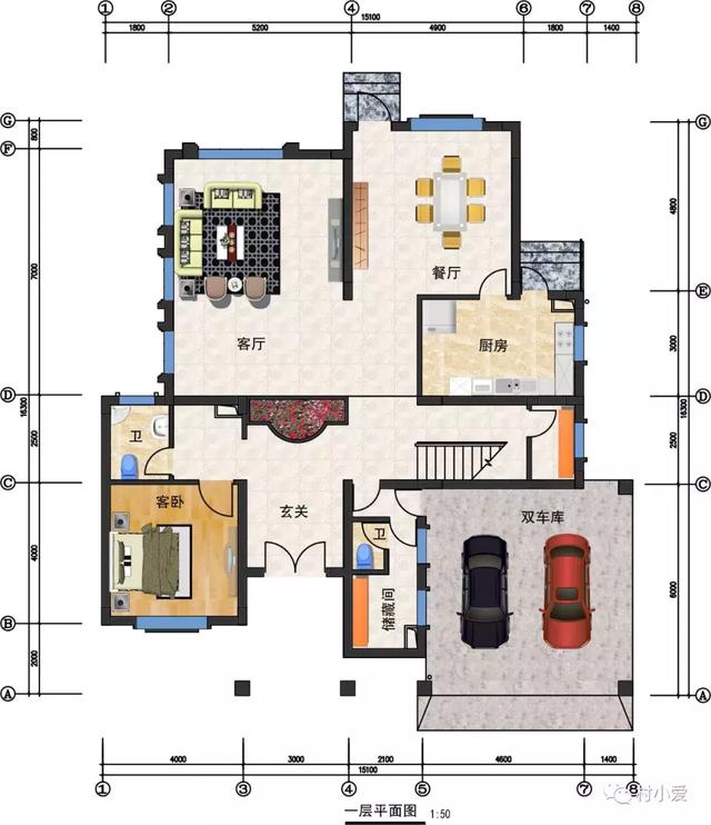 15x16m復式客廳三層房屋設計圖，大氣，美觀