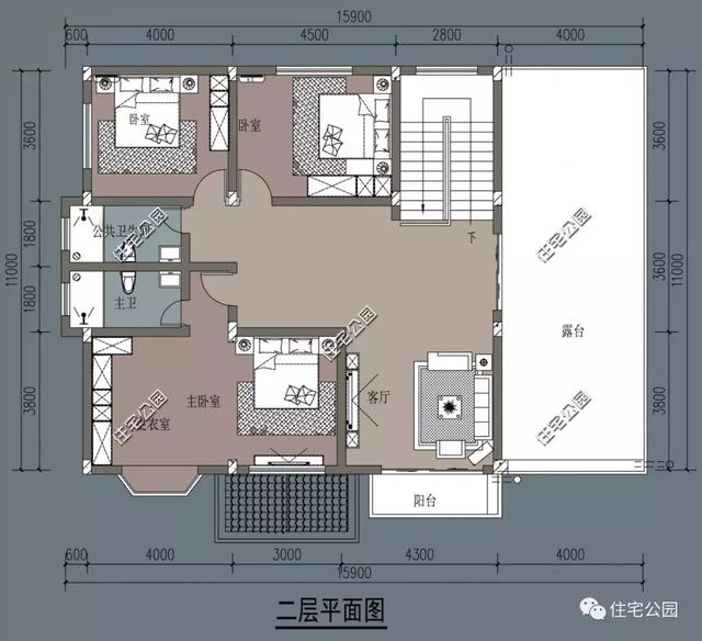 15X11米農(nóng)村兩層別墅設(shè)計方案，5室3廳帶露臺