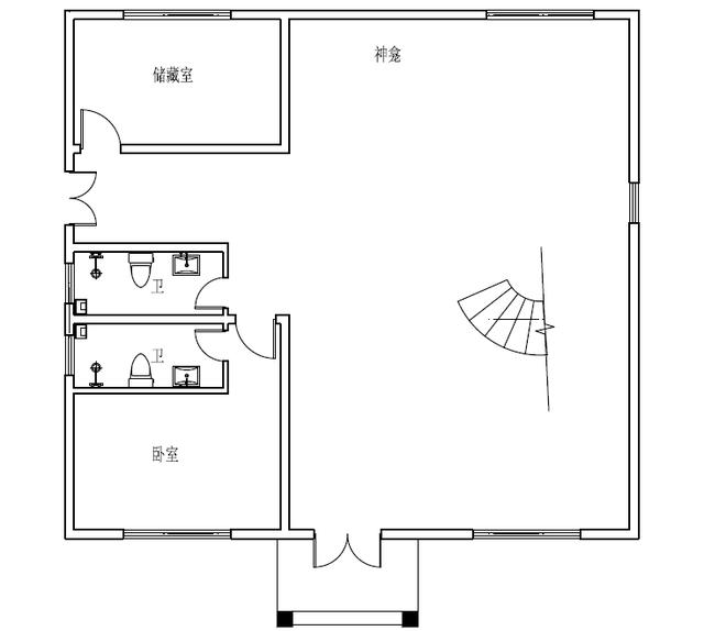 新農(nóng)村復(fù)式三層樓房設(shè)計(jì)圖，旋轉(zhuǎn)樓梯