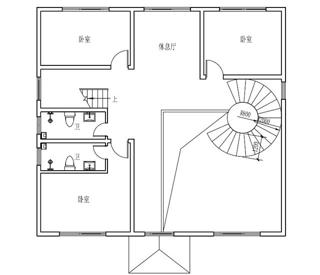 新農(nóng)村復(fù)式三層樓房設(shè)計(jì)圖，旋轉(zhuǎn)樓梯
