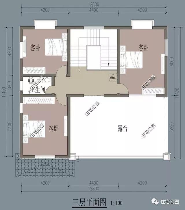 12X11米農(nóng)村3層房屋設(shè)計(jì)圖，2中戶型布局，看看建哪個(gè)