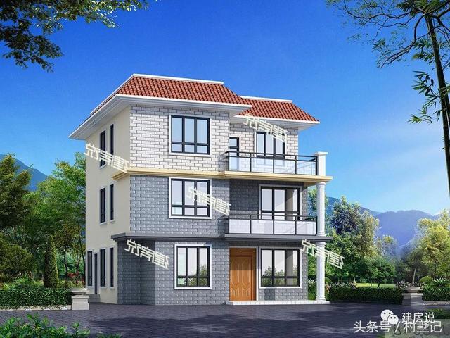 平頂帶挑空客廳三層別墅設(shè)計(jì)圖，110平宅基地首選