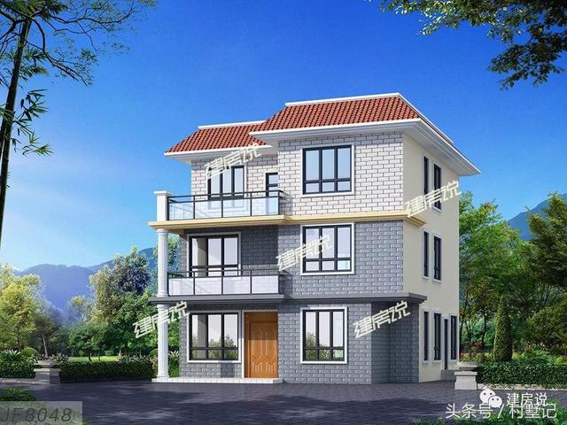 平頂帶挑空客廳三層別墅設(shè)計(jì)圖，110平宅基地首選