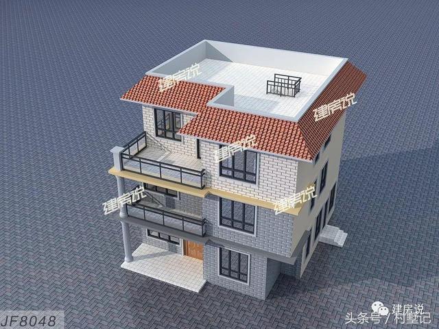平頂帶挑空客廳三層別墅設(shè)計(jì)圖，110平宅基地首選