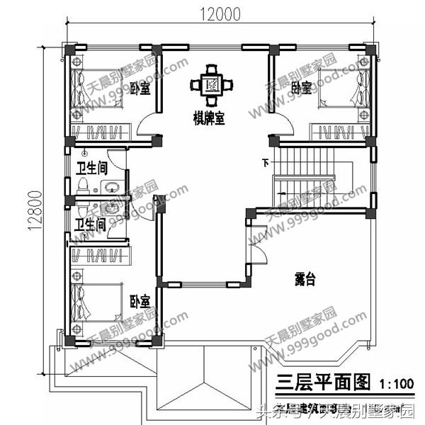 12X13米農(nóng)村三層豪宅別墅方案圖，外觀真大氣