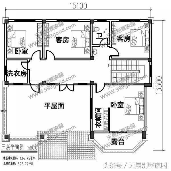15*13米三層自建別墅方案圖，看起來高端、上檔次