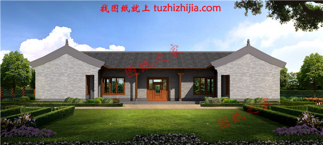 一層三合院自建房屋圖紙，外觀不僅古樸洋氣，而且戶型實(shí)用