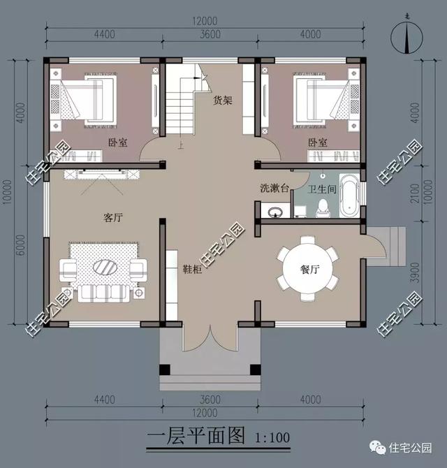 12X12米農(nóng)村簡歐三層樓房設(shè)計(jì)圖，挑空客廳