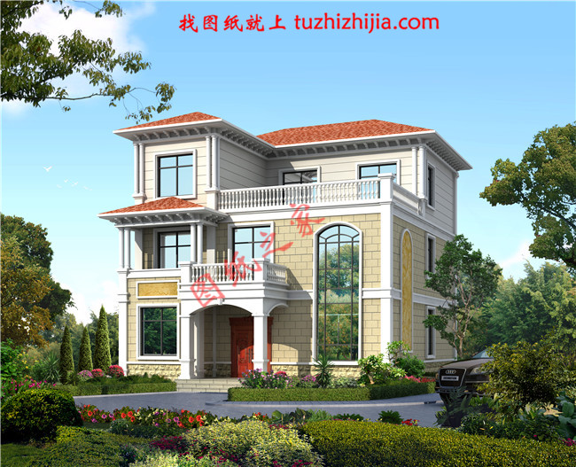 歐式大氣三層小別墅設(shè)計圖紙，外觀、造型大方，色彩明快