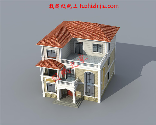 歐式大氣三層小別墅設(shè)計圖紙，外觀、造型大方，色彩明快