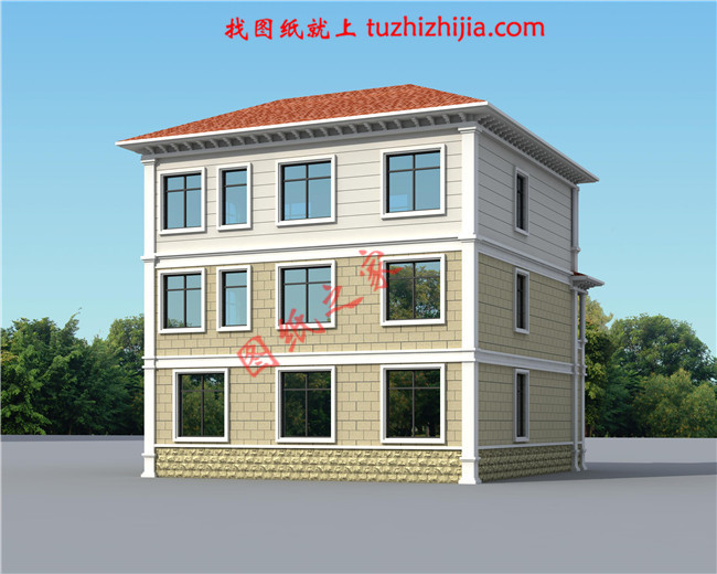 歐式大氣三層小別墅設(shè)計圖紙，外觀、造型大方，色彩明快