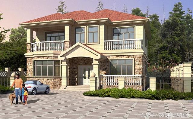 帶堂屋二層農(nóng)村小樓圖，35萬建好主體