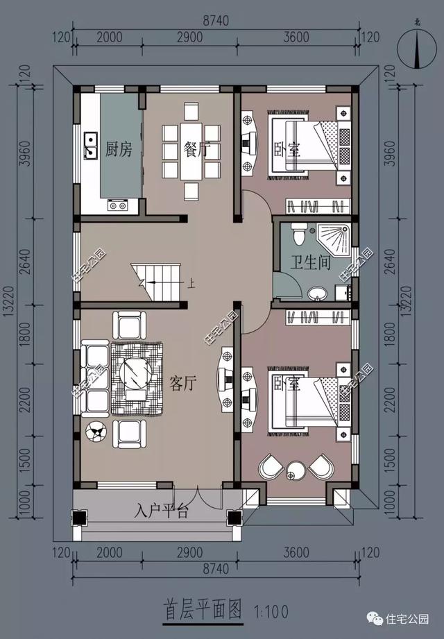 8米面寬自建農(nóng)村2層樓房設(shè)計圖，現(xiàn)代風格