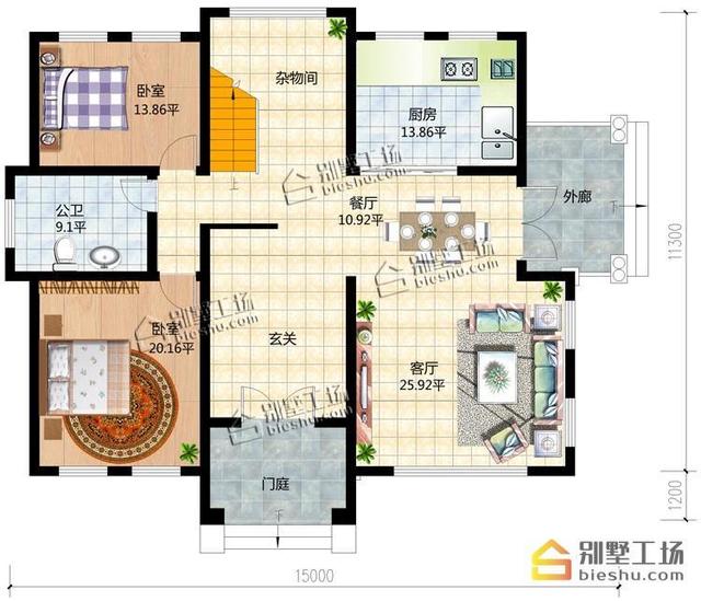 挑空客廳有檔次30萬(wàn)自建農(nóng)村三層樓房設(shè)計(jì)圖