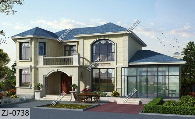 19X11米二層農(nóng)村別墅設(shè)計(jì)圖，帶陽(yáng)光房