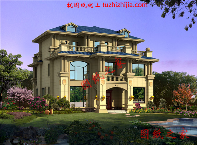 三間三層房子設(shè)計(jì)圖，高端三層樓房設(shè)計(jì)圖，三層兩個(gè)大露臺(tái)