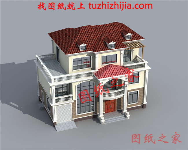 農(nóng)村4間3層樓房設(shè)計(jì)圖，帶車庫，挑空客廳，坡屋頂