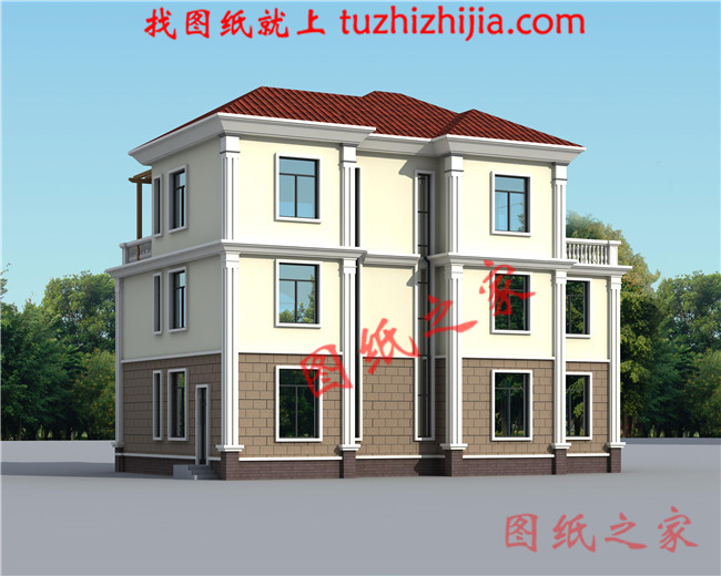 農(nóng)村4間3層樓房設(shè)計(jì)圖，帶車庫，挑空客廳，坡屋頂