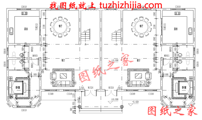 農(nóng)村二層半雙拼別墅設(shè)計(jì)圖，客廳中空，帶大露臺(tái)