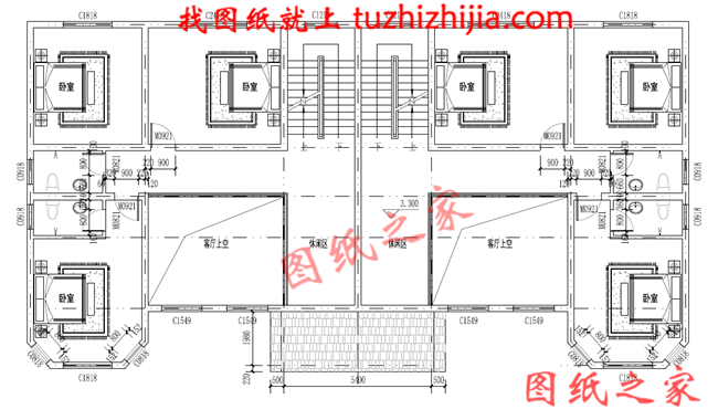 農(nóng)村二層半雙拼別墅設(shè)計(jì)圖，客廳中空，帶大露臺(tái)