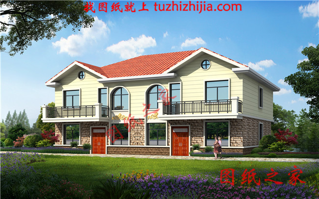 簡(jiǎn)單實(shí)用二層雙拼樓房設(shè)計(jì)圖，造價(jià)30萬(wàn)左右，雙拼別墅