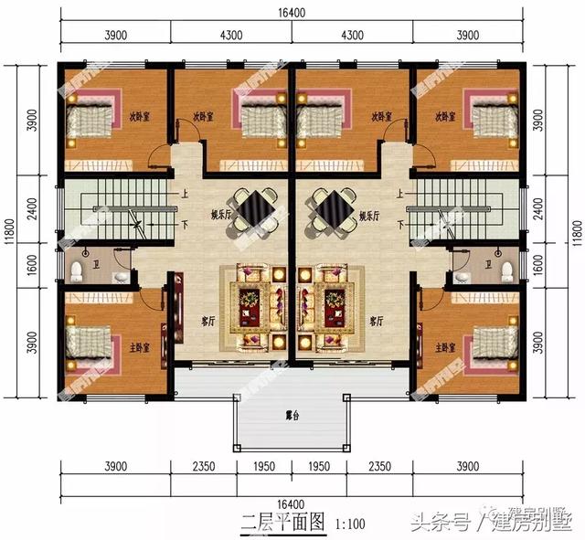 16*12米二層雙拼別墅設(shè)計圖，建好保證很有面子