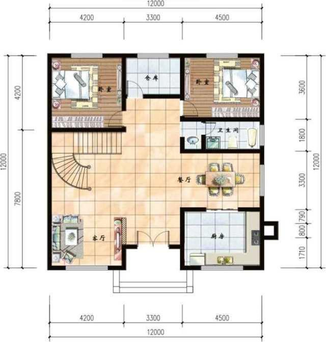 12x12米方正三層自建樓房設(shè)計(jì)圖，你喜歡方方正正的嗎