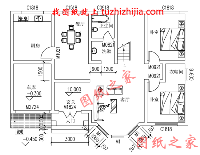 簡潔大氣140平方三層房子設(shè)計圖，帶車庫