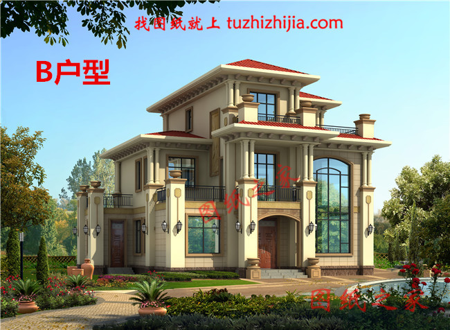 豪華歐式三層別墅住宅設(shè)計圖紙，占地面積150平方米