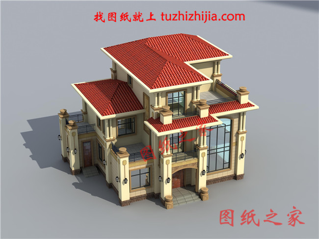 豪華歐式三層別墅住宅設(shè)計圖紙，占地面積150平方米