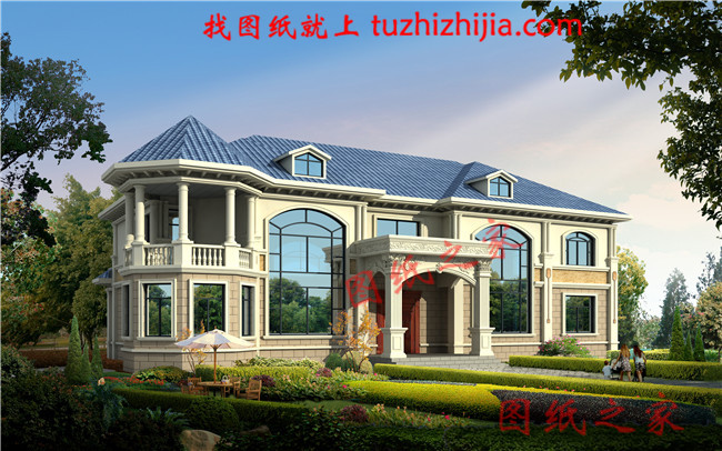 高端豪華二層別墅設計圖紙，占地300平方米，樓梯設計的無比大氣