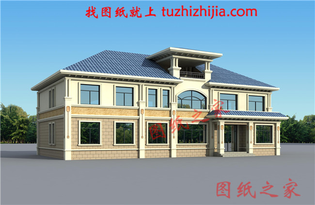 高端豪華二層別墅設計圖紙，占地300平方米，樓梯設計的無比大氣