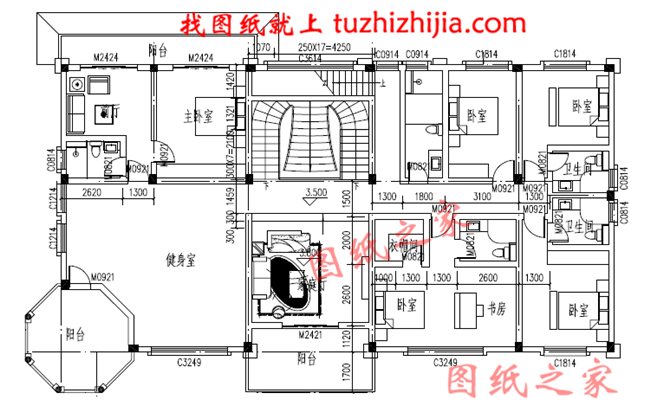 高端豪華二層別墅設計圖紙，占地300平方米，樓梯設計的無比大氣