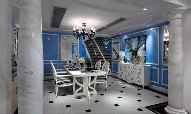 300平歐式藍(lán)調(diào)別墅裝修案例實(shí)拍，浪漫唯美